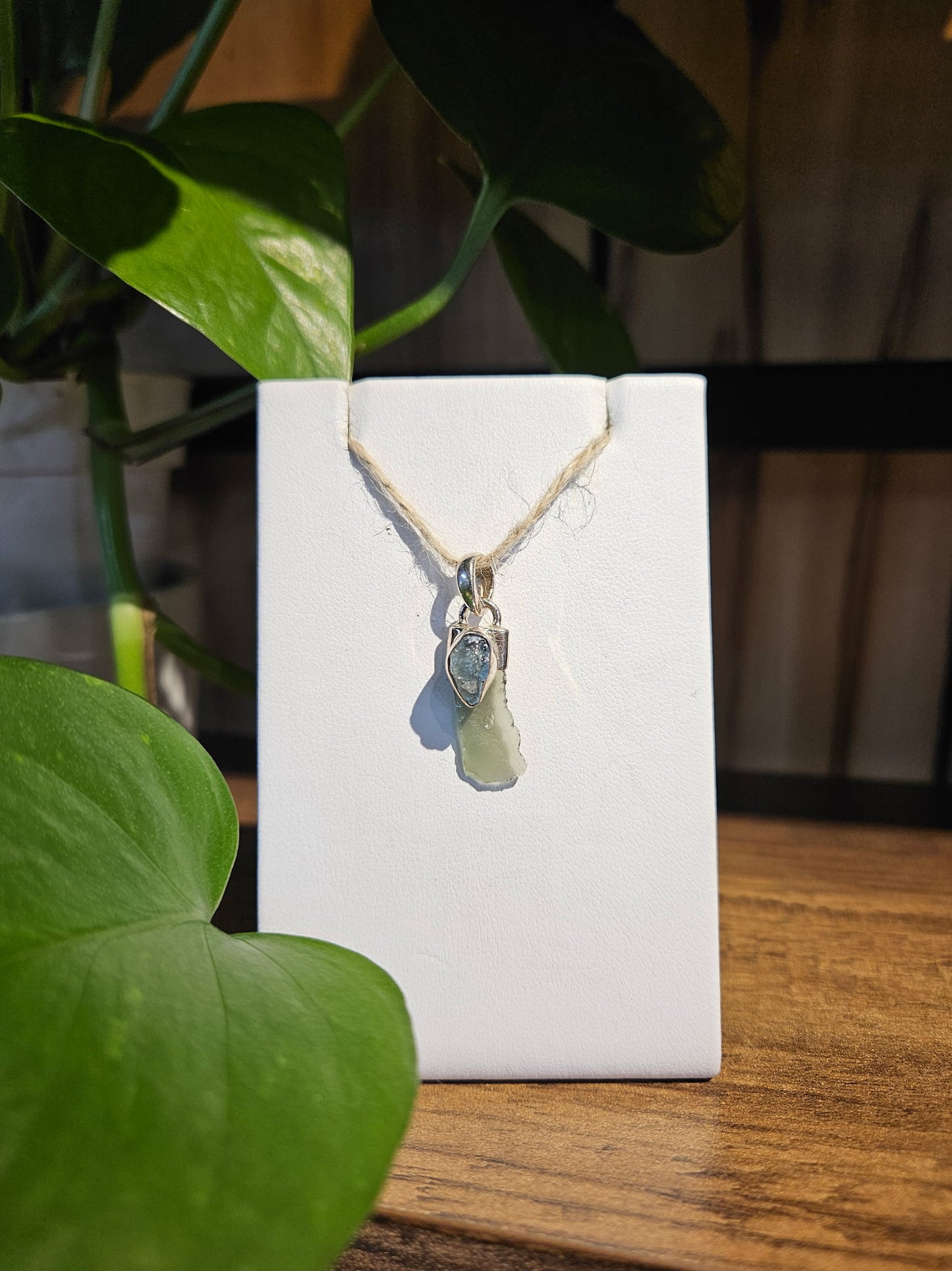 Moldavite and Aquamarine Pendant