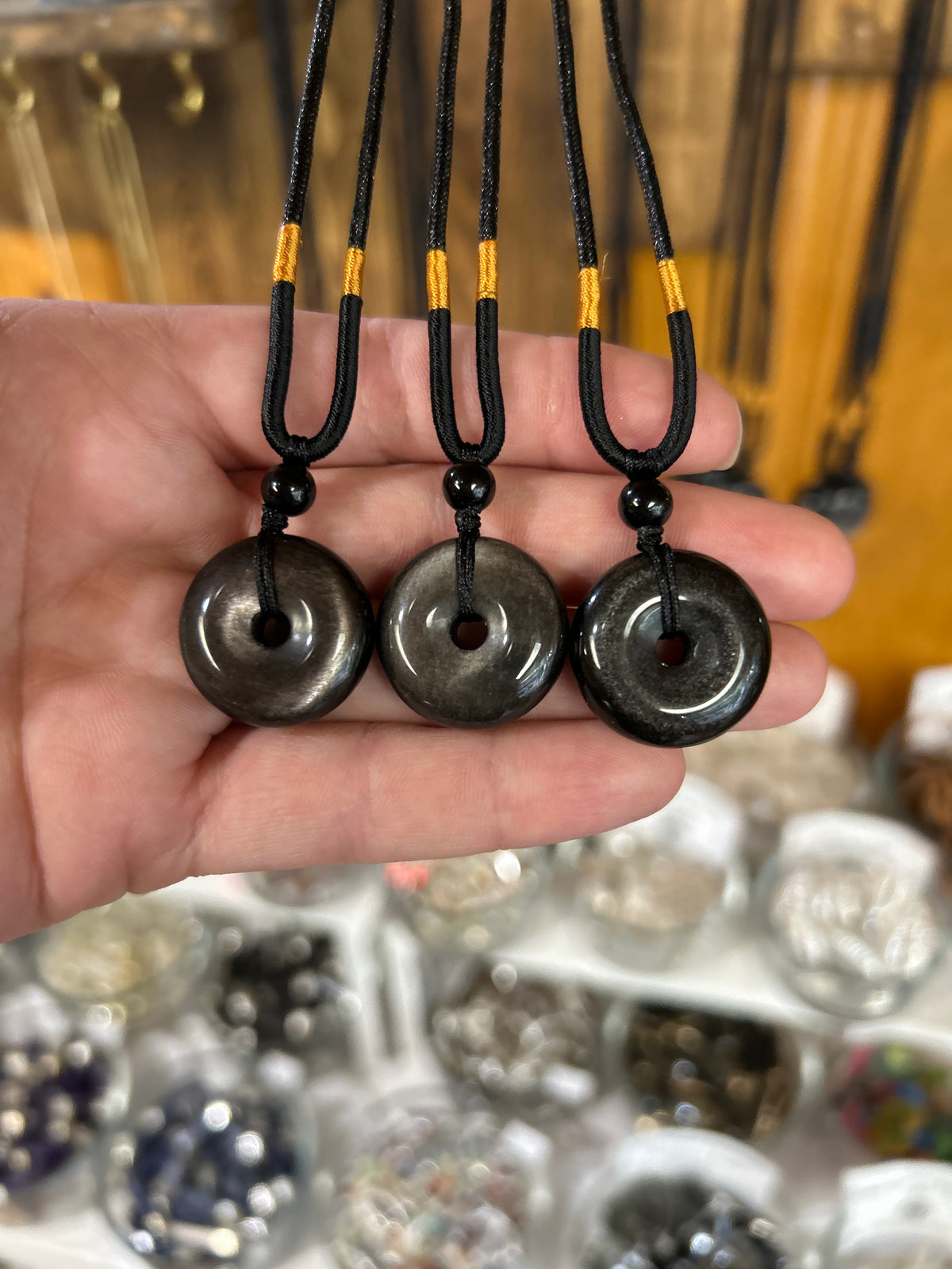Sheen Obsidian Donut Necklace