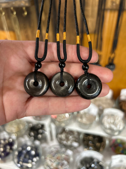 Sheen Obsidian Donut Necklace
