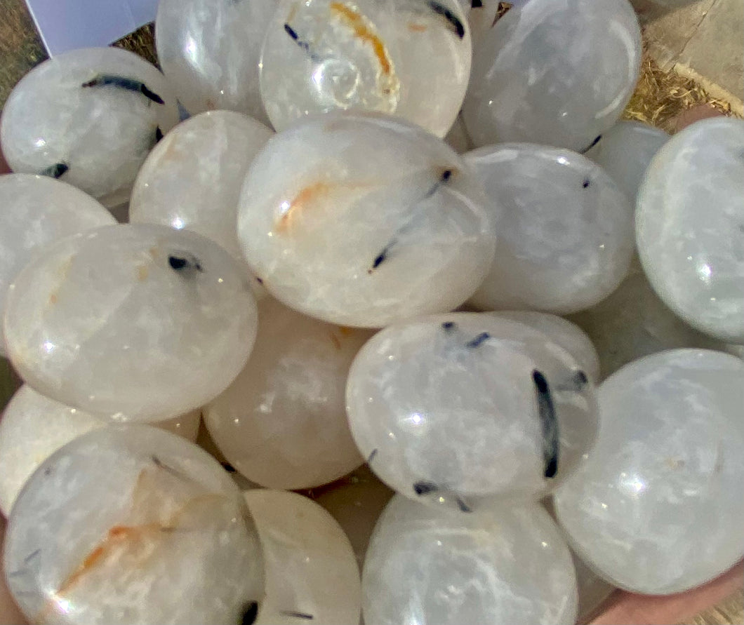 Black Tourmaline in Quartz Tumbled Stones