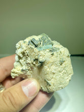 Load image into Gallery viewer, Aquamarine &amp; Phenakite on Etched Microcline
